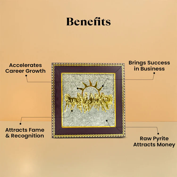 Mantra Abhimantrit 7 Horses Ashirbad Raw Pyrite Frame for Vastu & Prosperity
