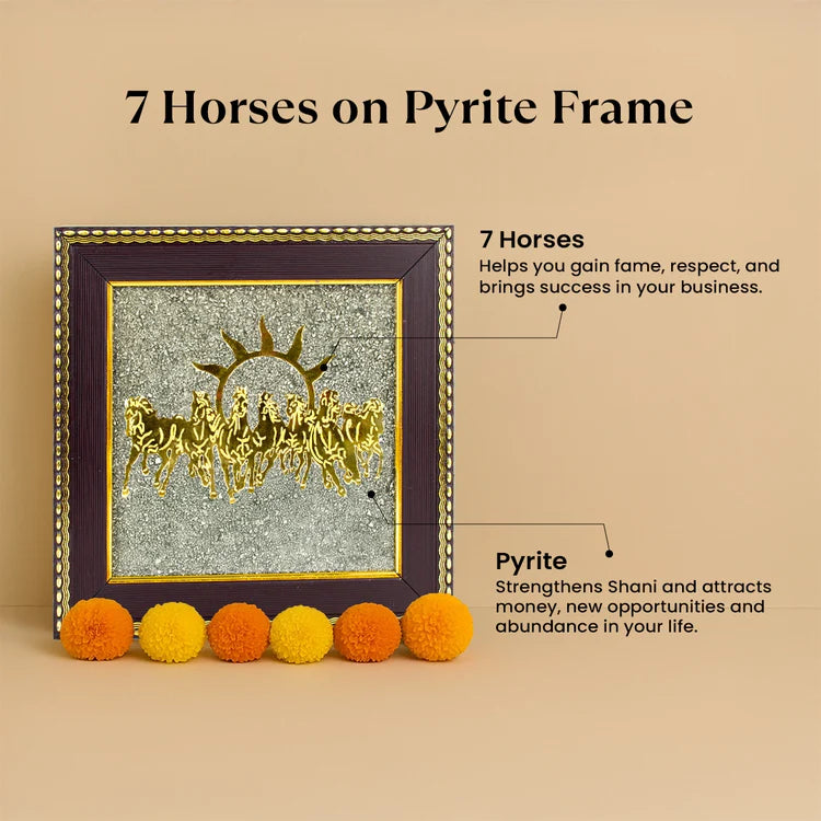 Mantra Abhimantrit 7 Horses Ashirbad Raw Pyrite Frame for Vastu & Prosperity