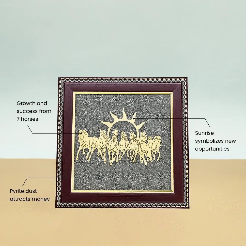 Mantra Abhimantrit 7 Horses Ashirbad Raw Pyrite Frame for Vastu & Prosperity